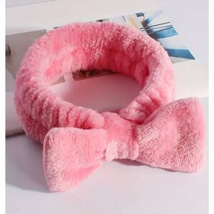 Ladies Plush Dark Pink Headband for Washing Face and Make-Up